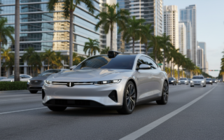 Một chiếc xe tự hành đang vận hành thử nghiệm trên đường phố Miami, phản ánh bước phát triển mới của công nghệ lái xe kh