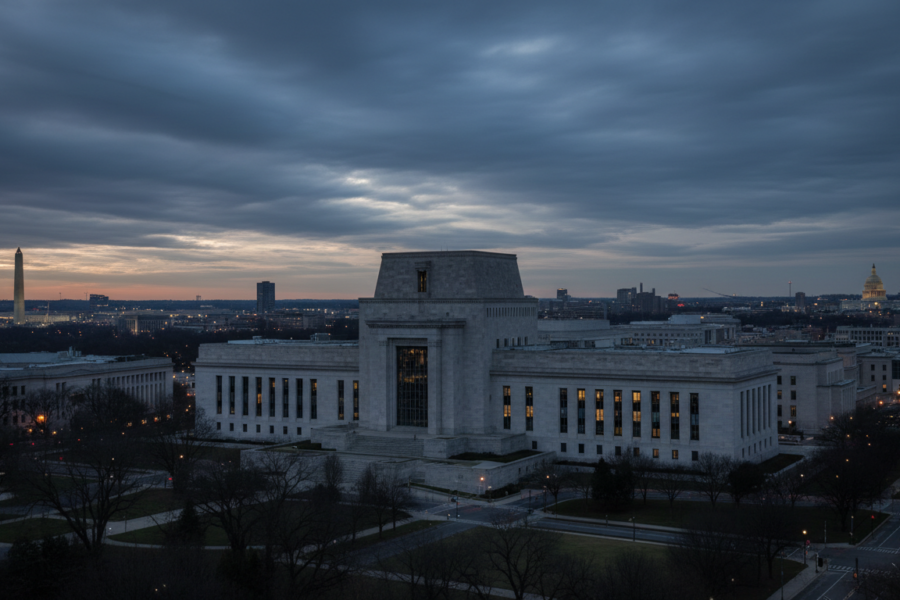 Toàn cảnh khu chính phủ Washington DC, nơi đặt trụ sở Cục Dự trữ Liên bang Mỹ định hướng khung lãi suất liên bang. Illus