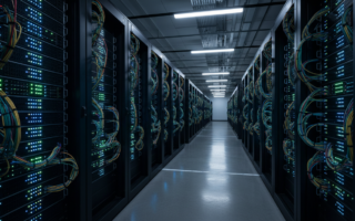 Trung tâm dữ liệu tài chính hiện đại với hạ tầng server và hệ thống làm mát, phản ánh quy mô của hạ tầng số phục vụ ngân